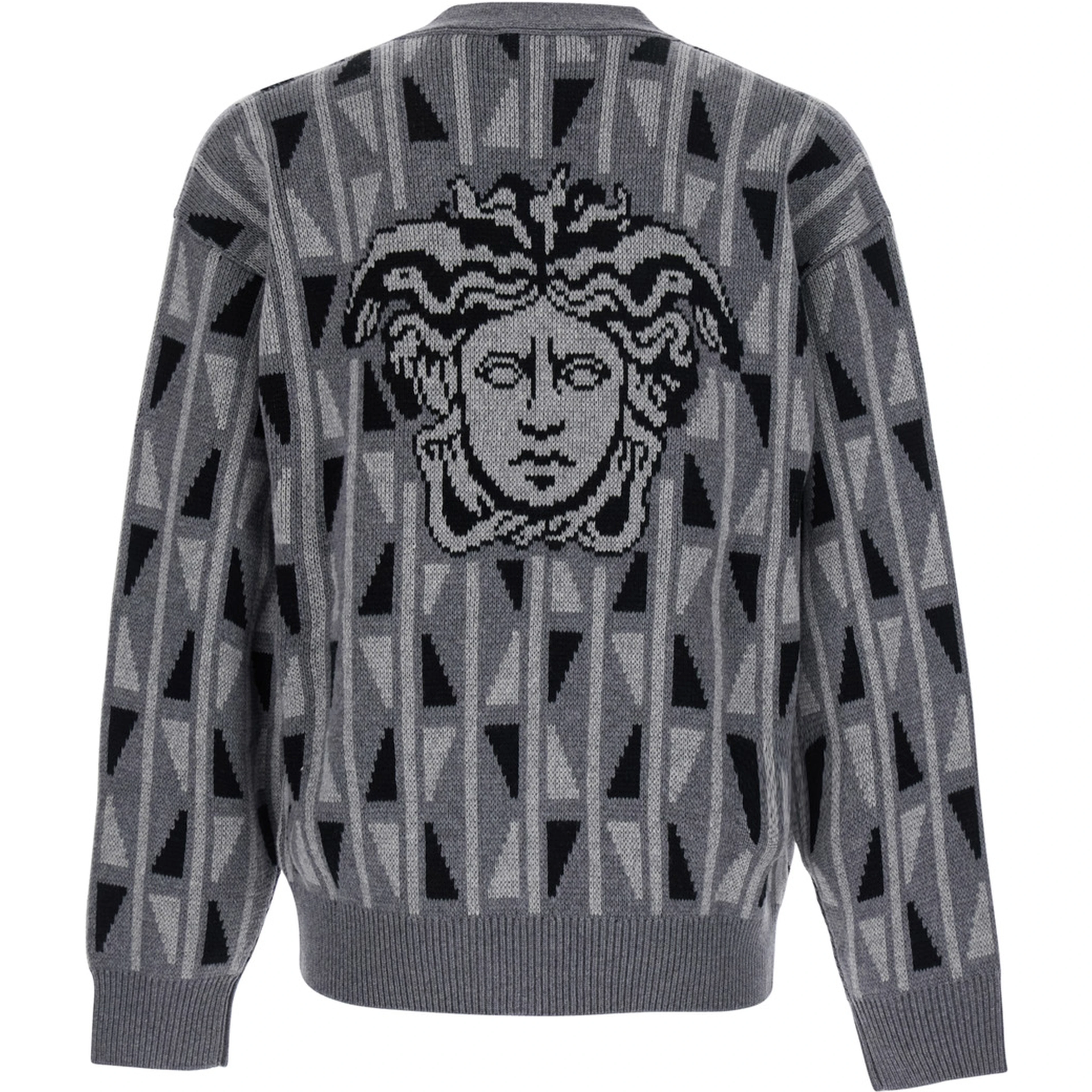 Grey cardigan with Medusa print on the back in wool and cashmere blend men