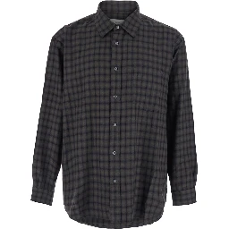 UNISEX CHECKED FLANNEL SHIRT with collar and long sleeves in polyester and rayon green unisex