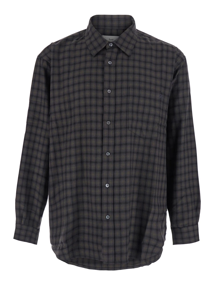 UNISEX CHECKED FLANNEL SHIRT with collar and long sleeves in polyester and rayon green unisex