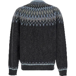 Multicolor Crewneck Sweater with Jacquard Motif in Alpaca and Wool for Men