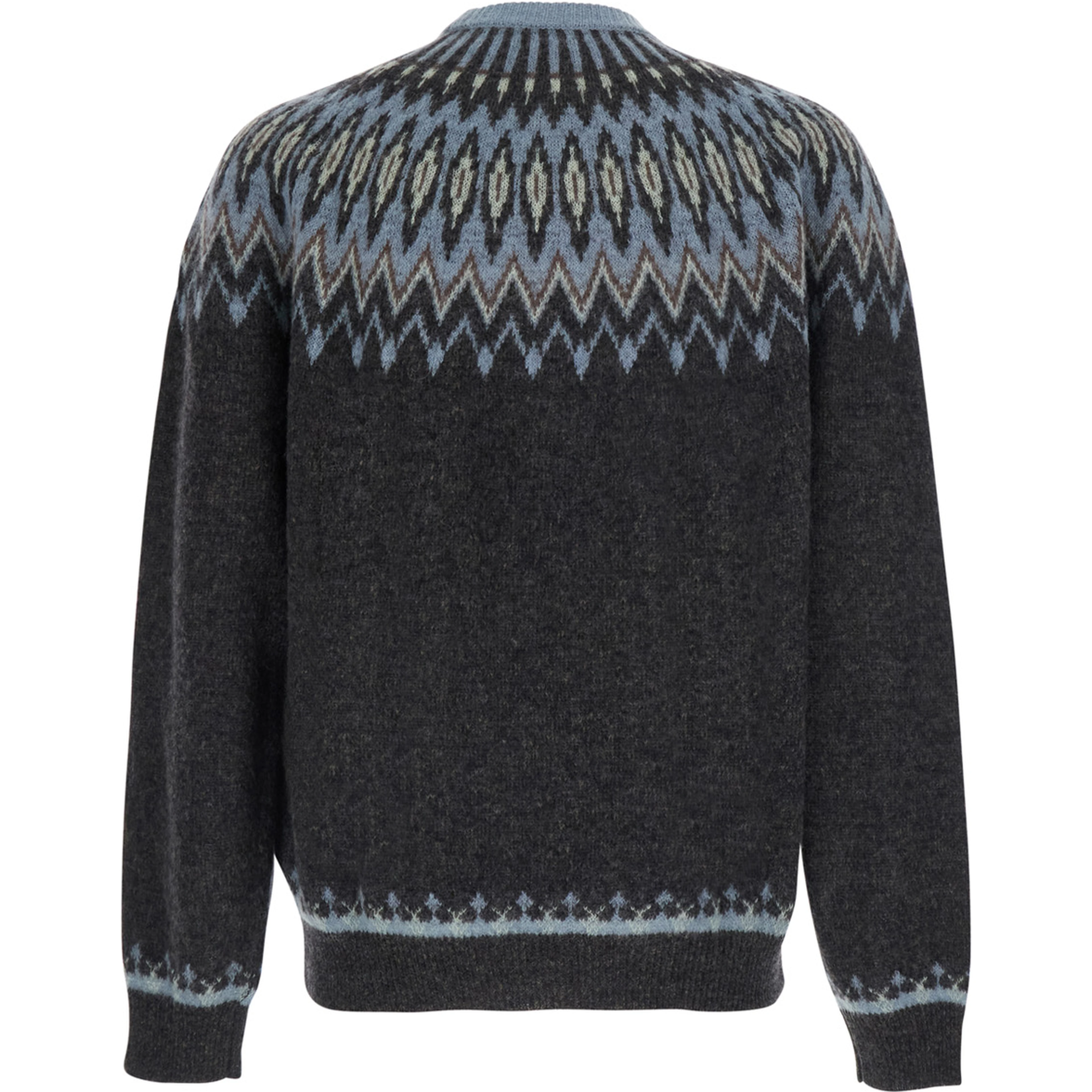 Multicolor Crewneck Sweater with Jacquard Motif in Alpaca and Wool for Men