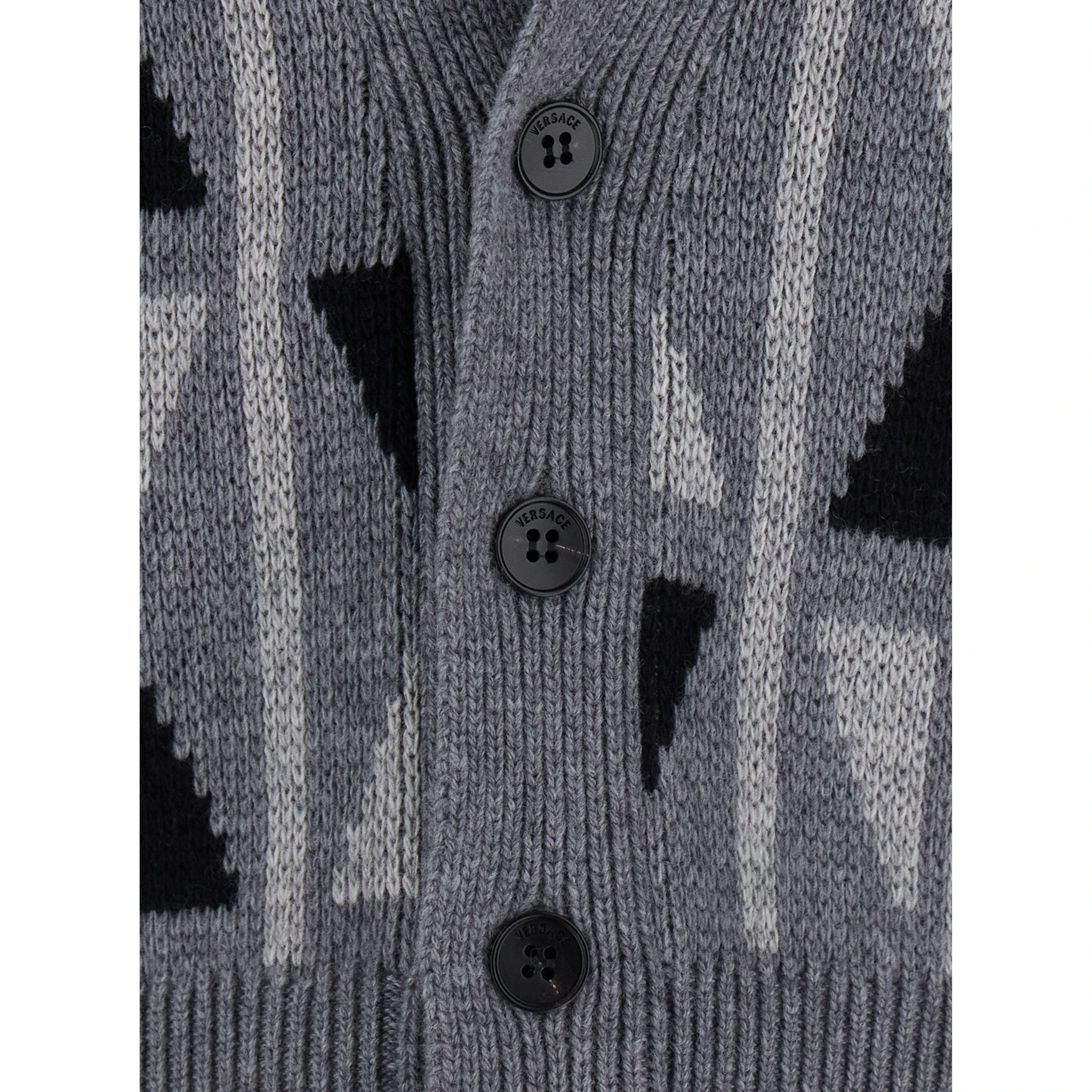 Grey cardigan with Medusa print on the back in wool and cashmere blend men