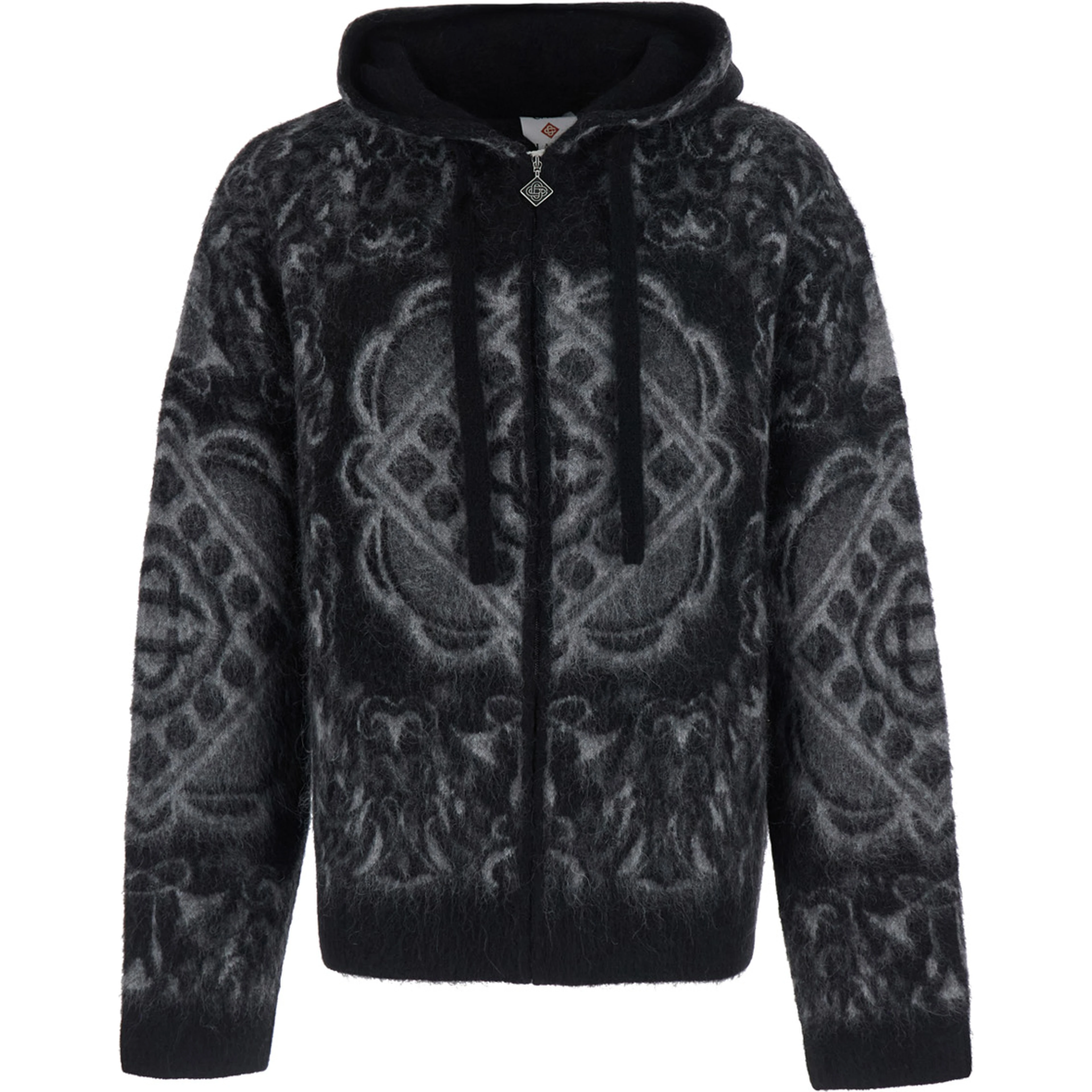 CARPET MOHAIR HOODIE with hood and long sleeves in wool, alpaca and fabric in black for men
