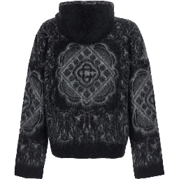 CARPET MOHAIR HOODIE with hood and long sleeves in wool, alpaca and fabric in black for men