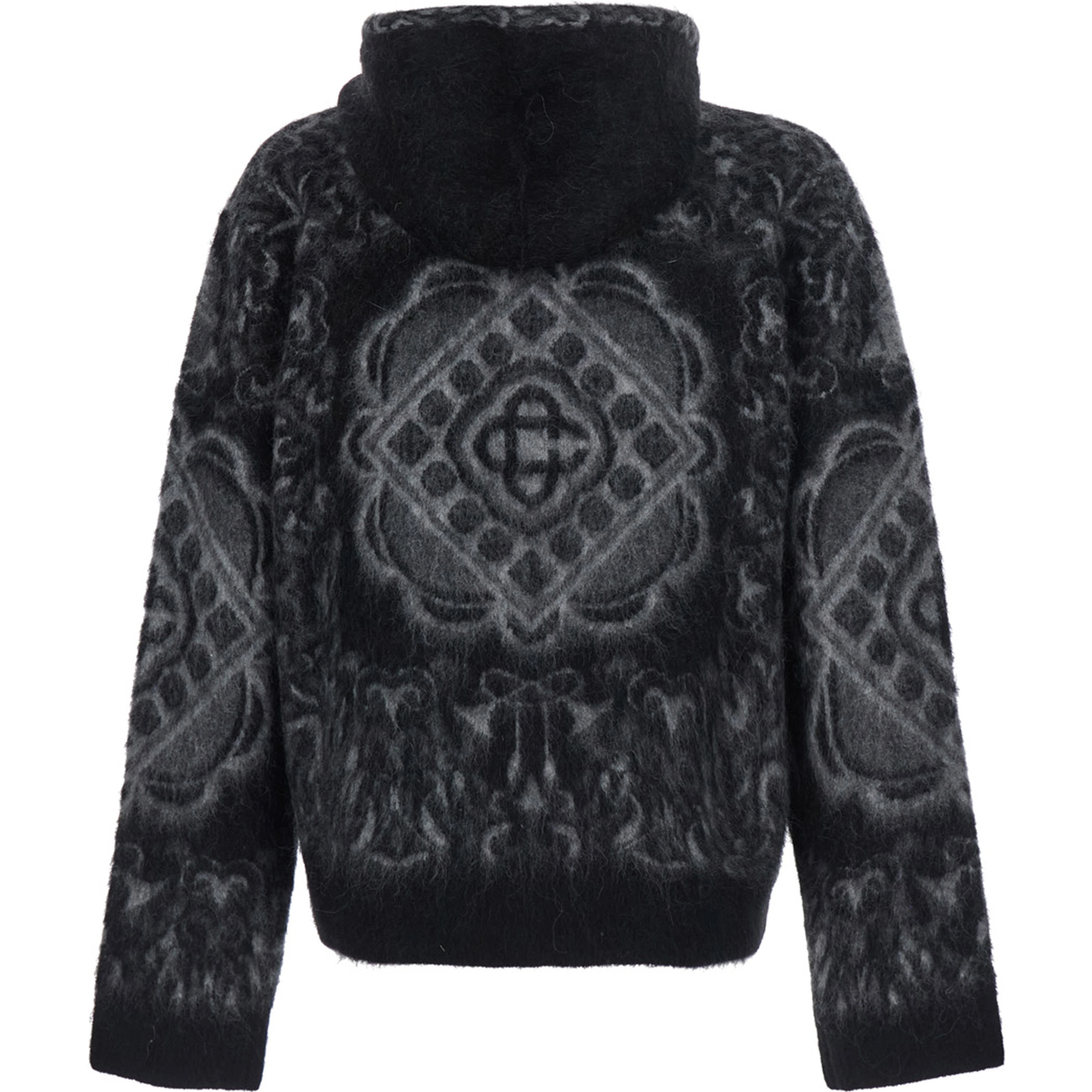 CARPET MOHAIR HOODIE with hood and long sleeves in wool, alpaca and fabric in black for men