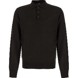POLO COLLAR with long sleeves in Tech Fabric brown for men