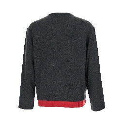 HAIRY HENLEY NECK LAYERED T-SHIRT is a long-sleeve t-shirt with a polo collar and gray unisex