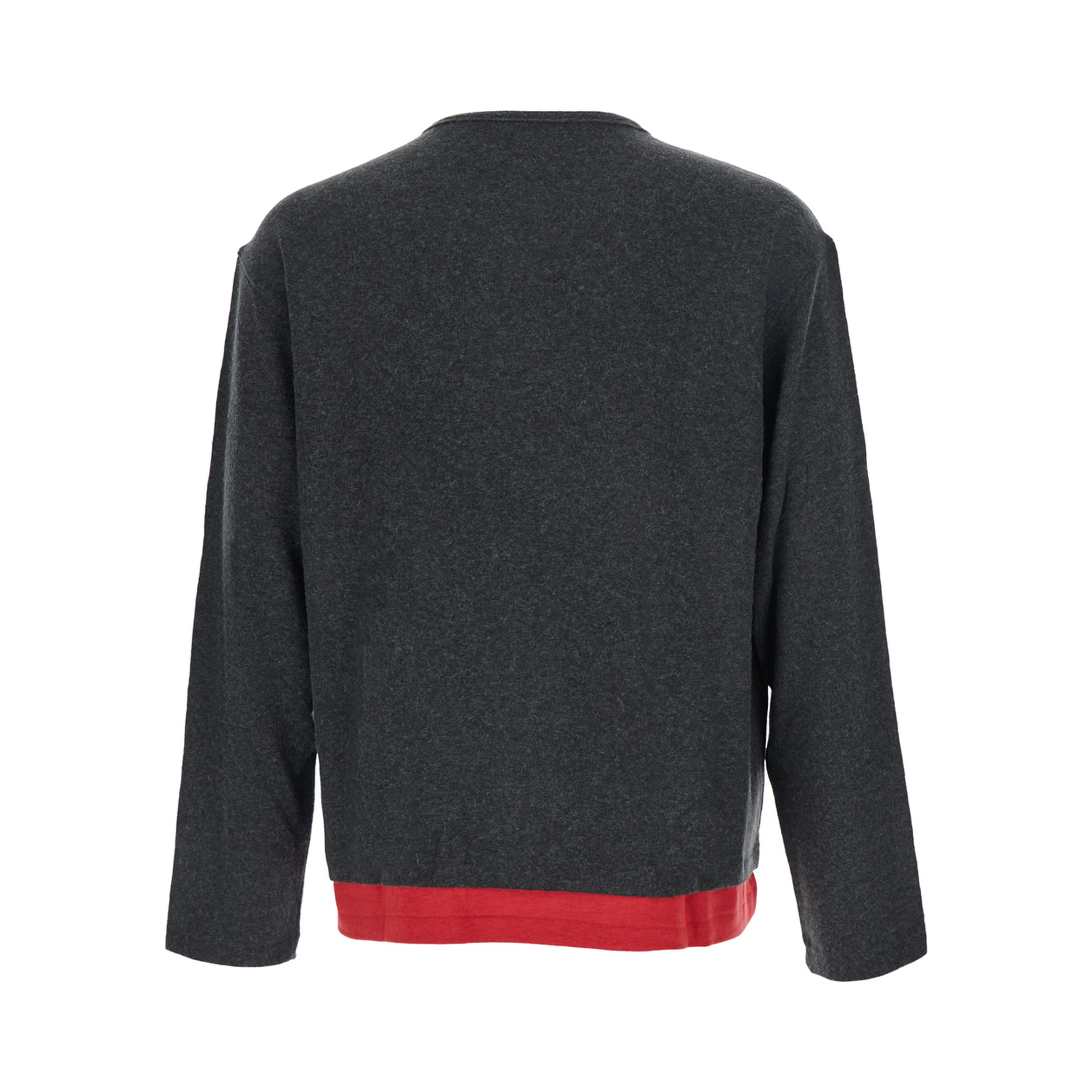 HAIRY HENLEY NECK LAYERED T-SHIRT is a long-sleeve t-shirt with a polo collar and gray unisex