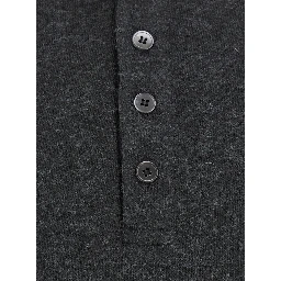 HAIRY HENLEY NECK LAYERED T-SHIRT is a long-sleeve t-shirt with a polo collar and gray unisex