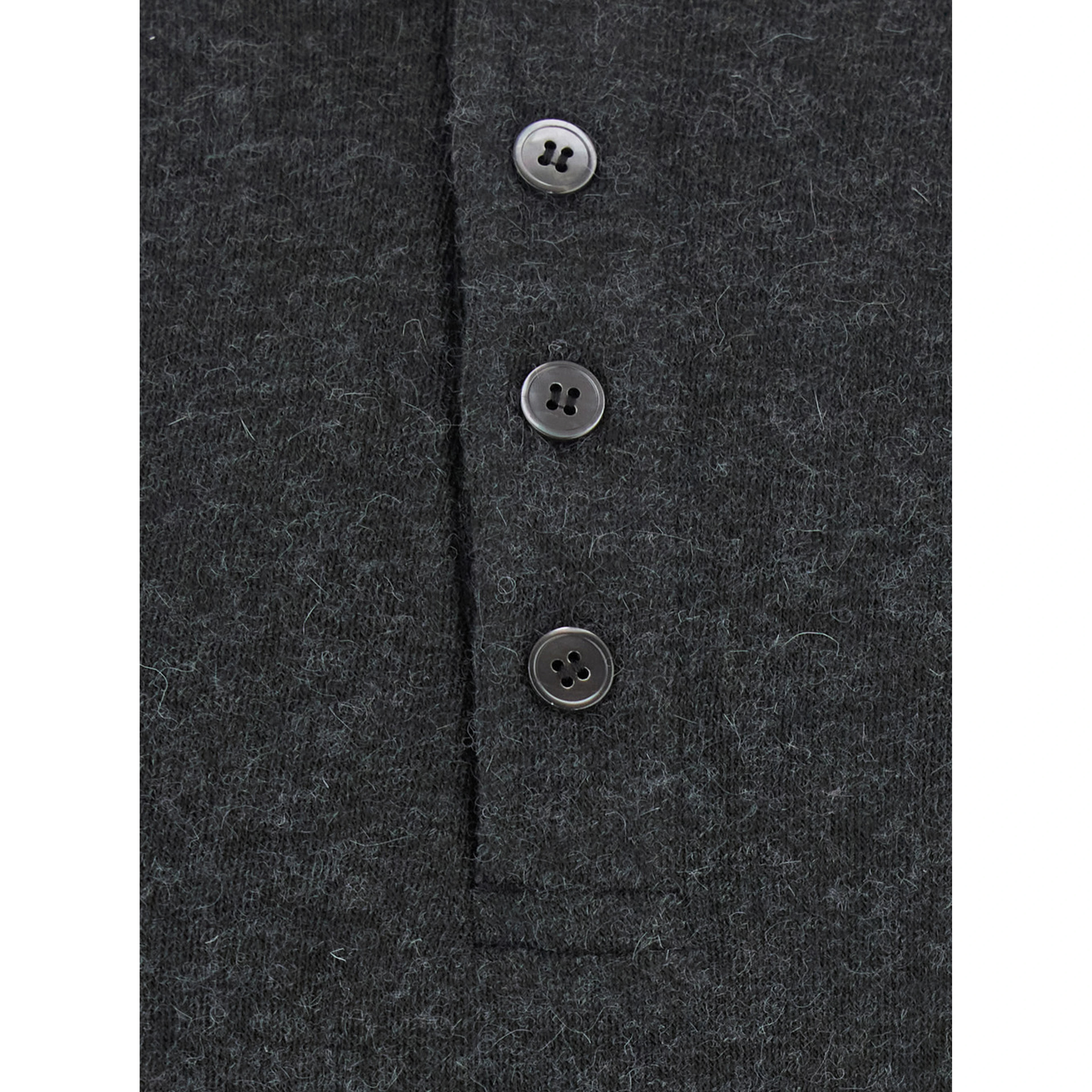 HAIRY HENLEY NECK LAYERED T-SHIRT is a long-sleeve t-shirt with a polo collar and gray unisex