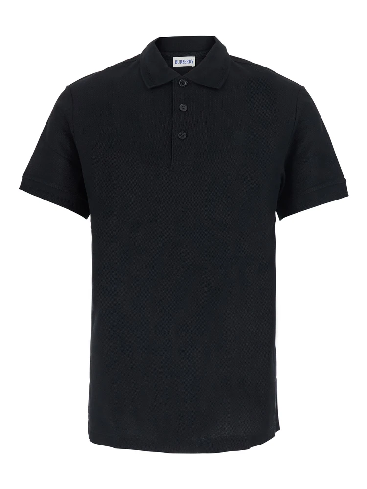 Eddie Black Polo Shirt with classic collar and EKD embroidery on the front in cotton for men