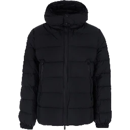 Borbore Black Down jacket with removable hood and logo patch on the sleeve in Tech Fabric for men