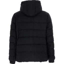 Borbore Black Down jacket with removable hood and logo patch on the sleeve in Tech Fabric for men