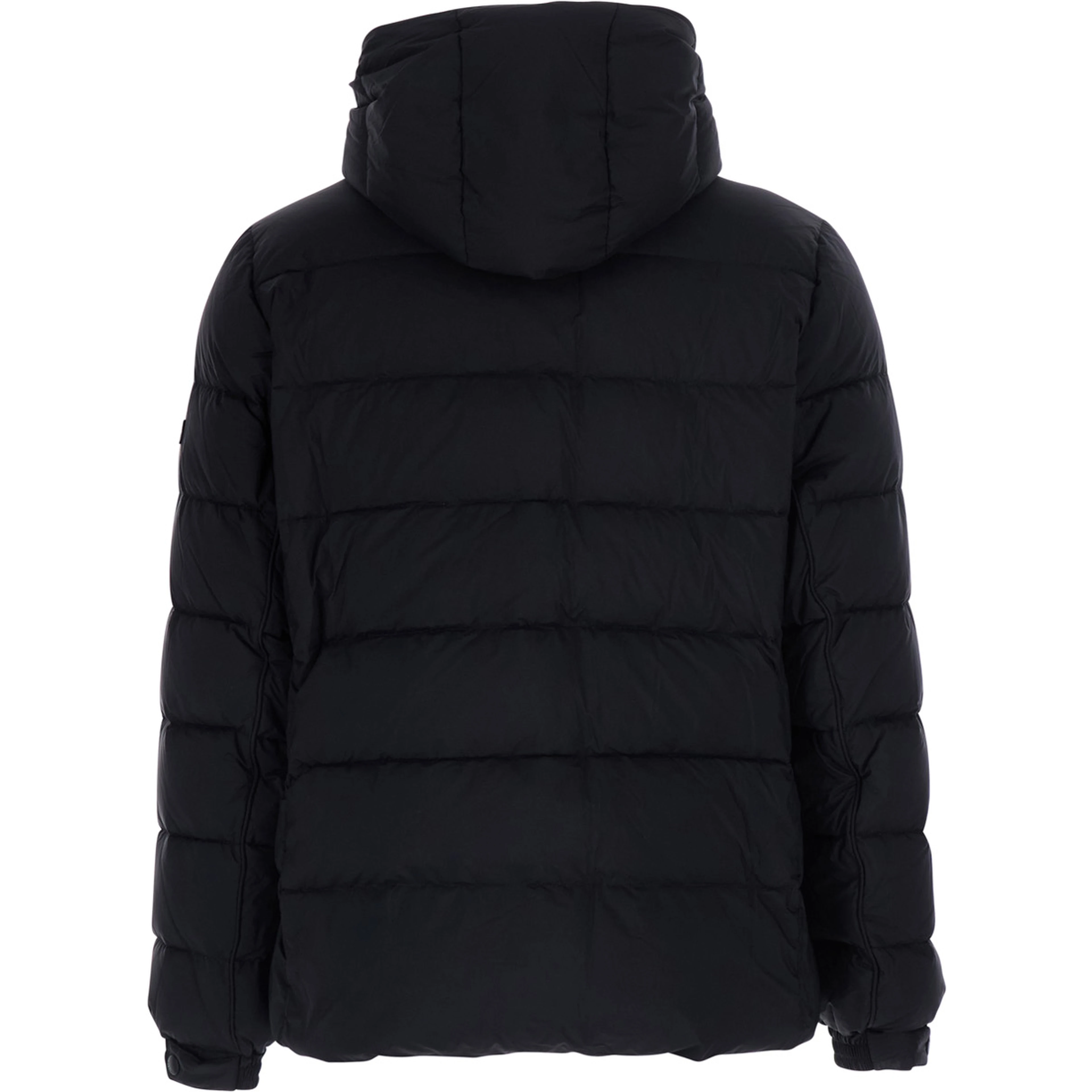 Borbore Black Down jacket with removable hood and logo patch on the sleeve in Tech Fabric for men