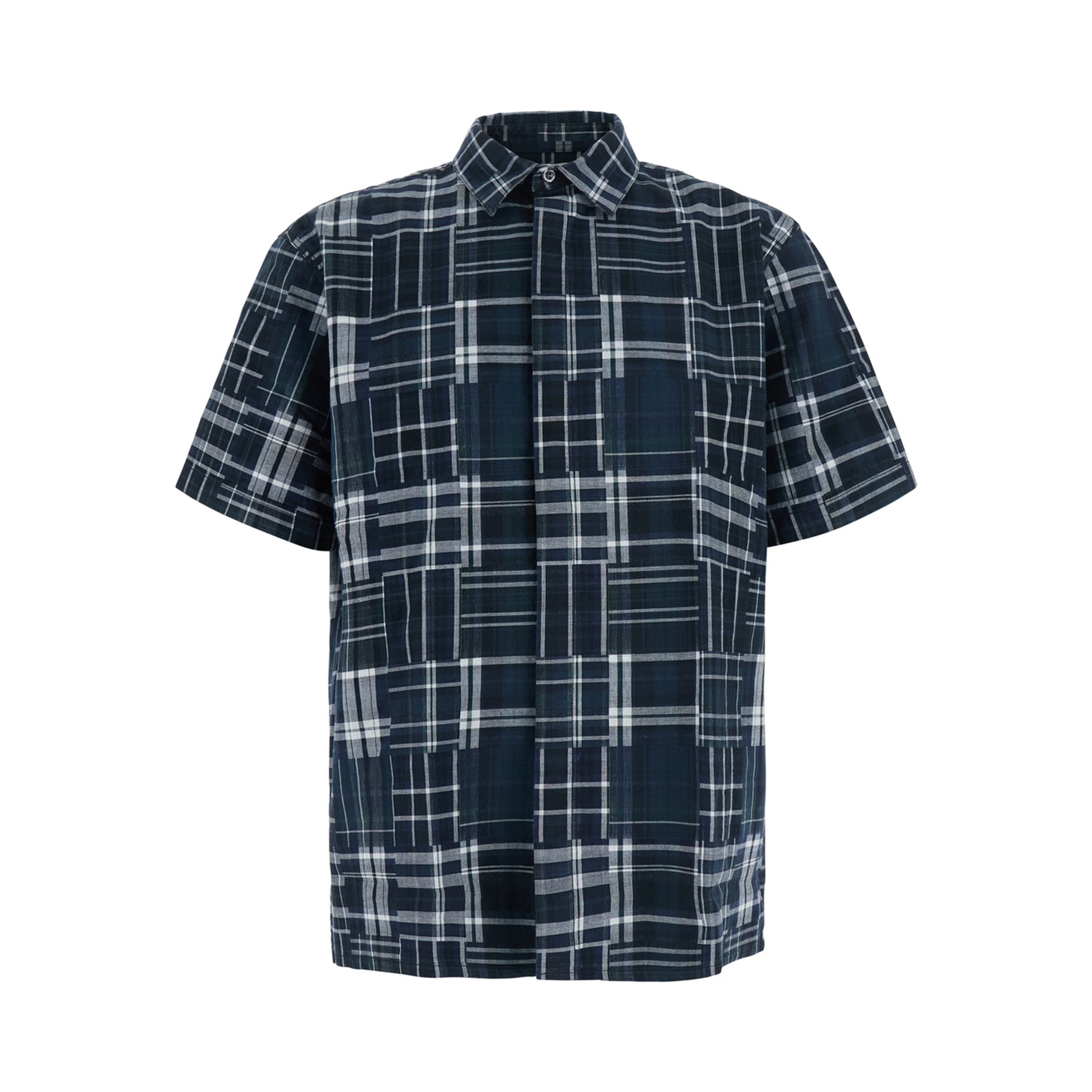 Short-sleeve shirt with black check pattern unisex