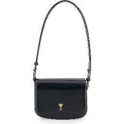 Paris Paris Black Shoulder Bag with Adjustable Strap and ADC Plate on Front in Leather for Women