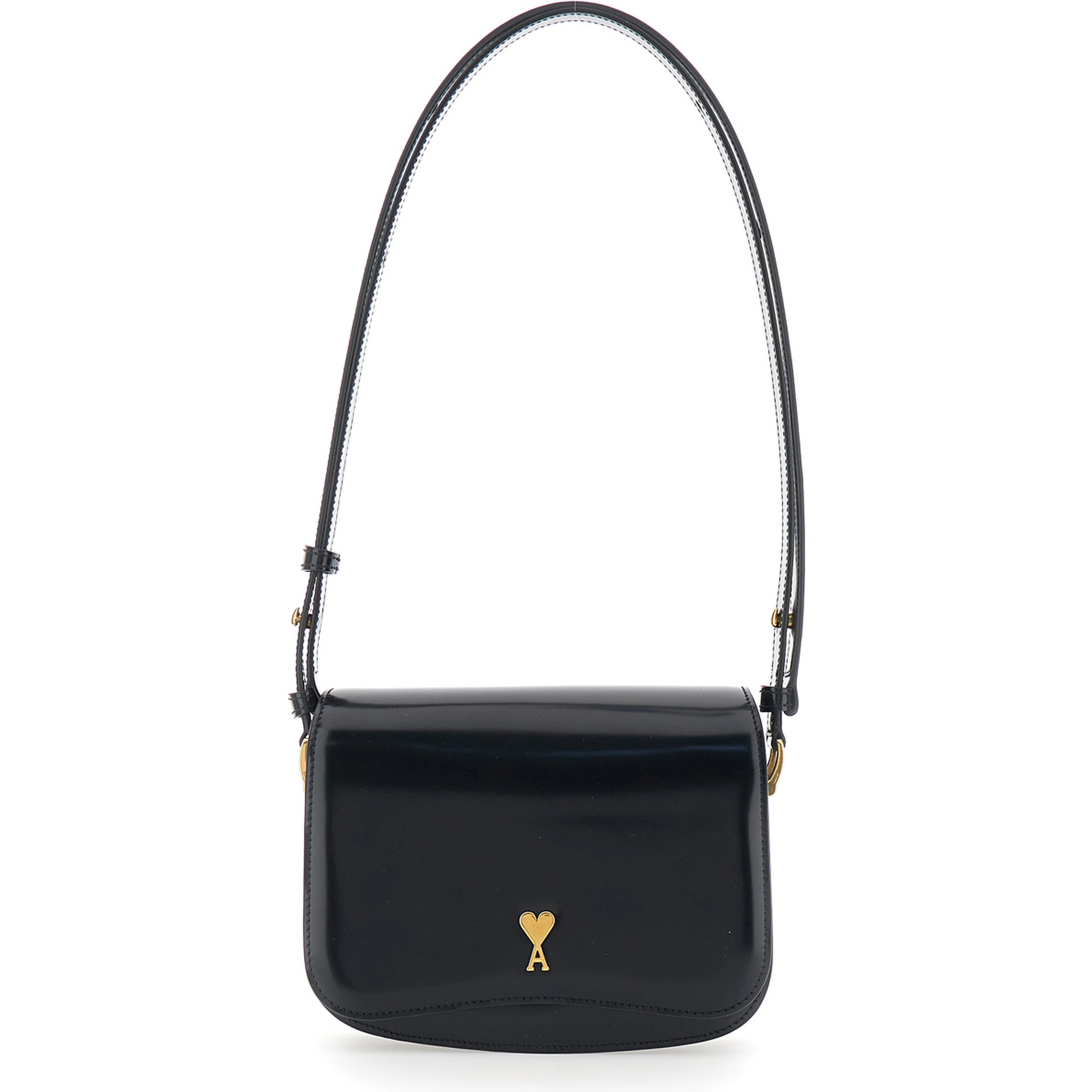 Paris Paris Black Shoulder Bag with Adjustable Strap and ADC Plate on Front in Leather for Women