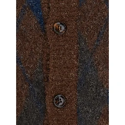 BRUSHED ARGYLE CARDIGAN with V-neck and long sleeves in Acrylic Nylon Alpaca and Wool in Brown unisex