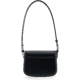 Paris Paris Black Shoulder Bag with Adjustable Strap and ADC Plate on Front in Leather for Women