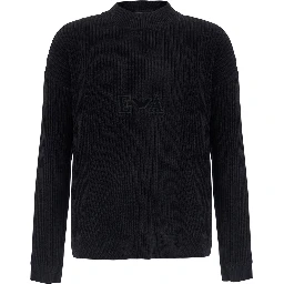 black Sweater with ribbed design and logo on the front in cotton for men