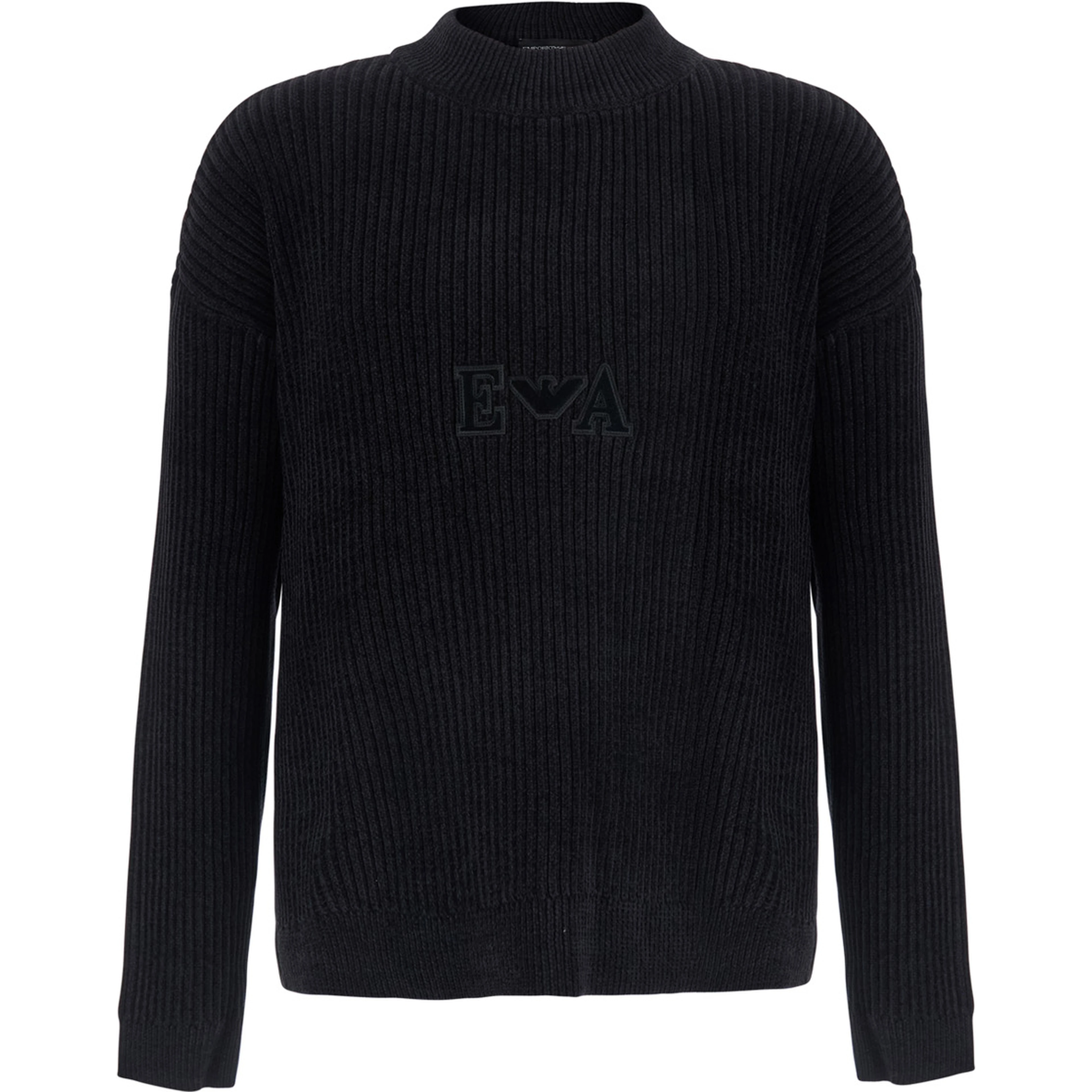 black Sweater with ribbed design and logo on the front in cotton for men