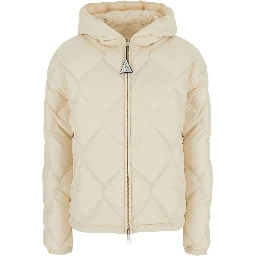 Arvouinne White Down jacket with hood and logo patch on the sleeve in Tech Fabric for women