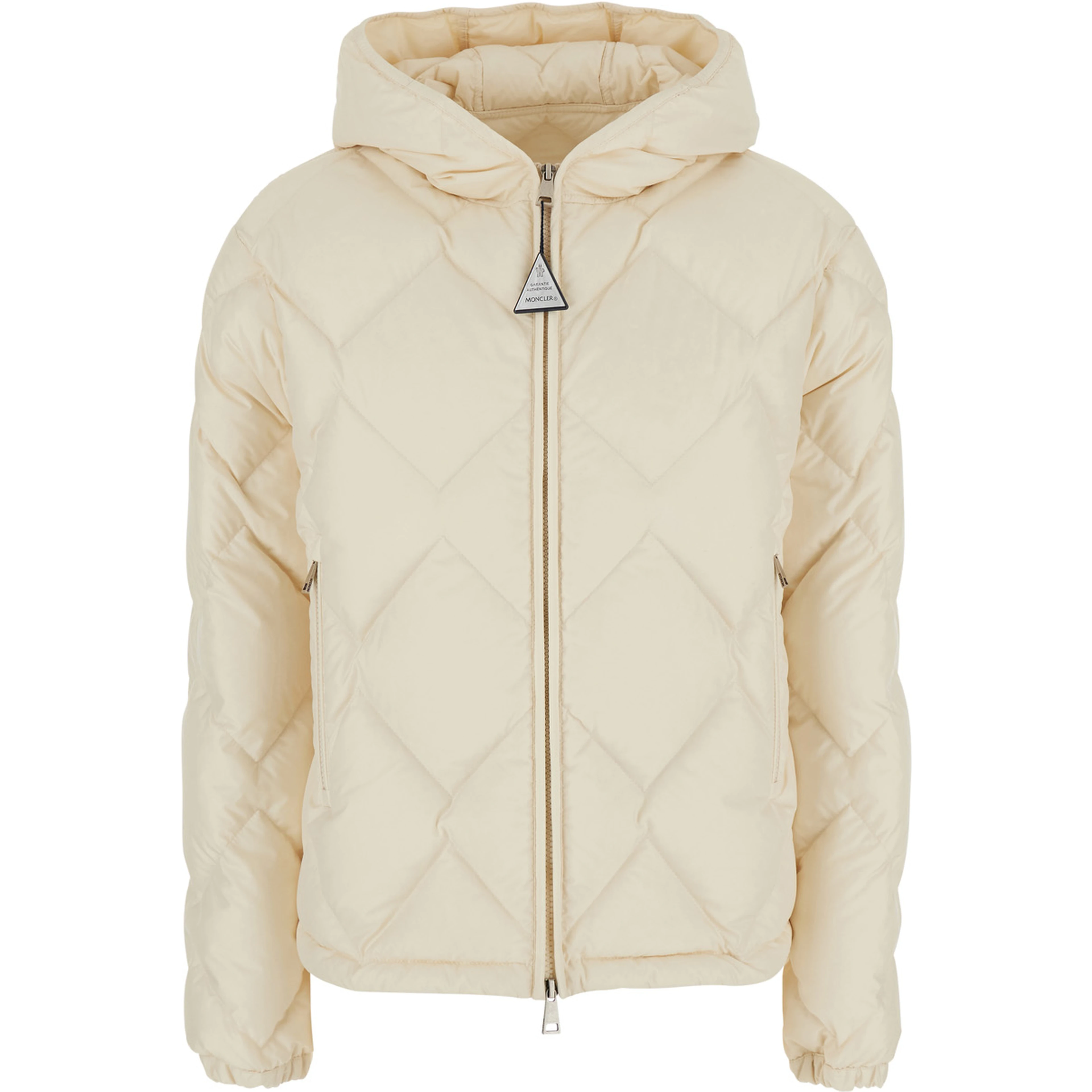 Arvouinne White Down jacket with hood and logo patch on the sleeve in Tech Fabric for women