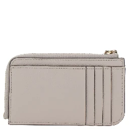 Wallet with Logo Charm on the Front and Top Zip Closure in Grey Hammered Leather for Women