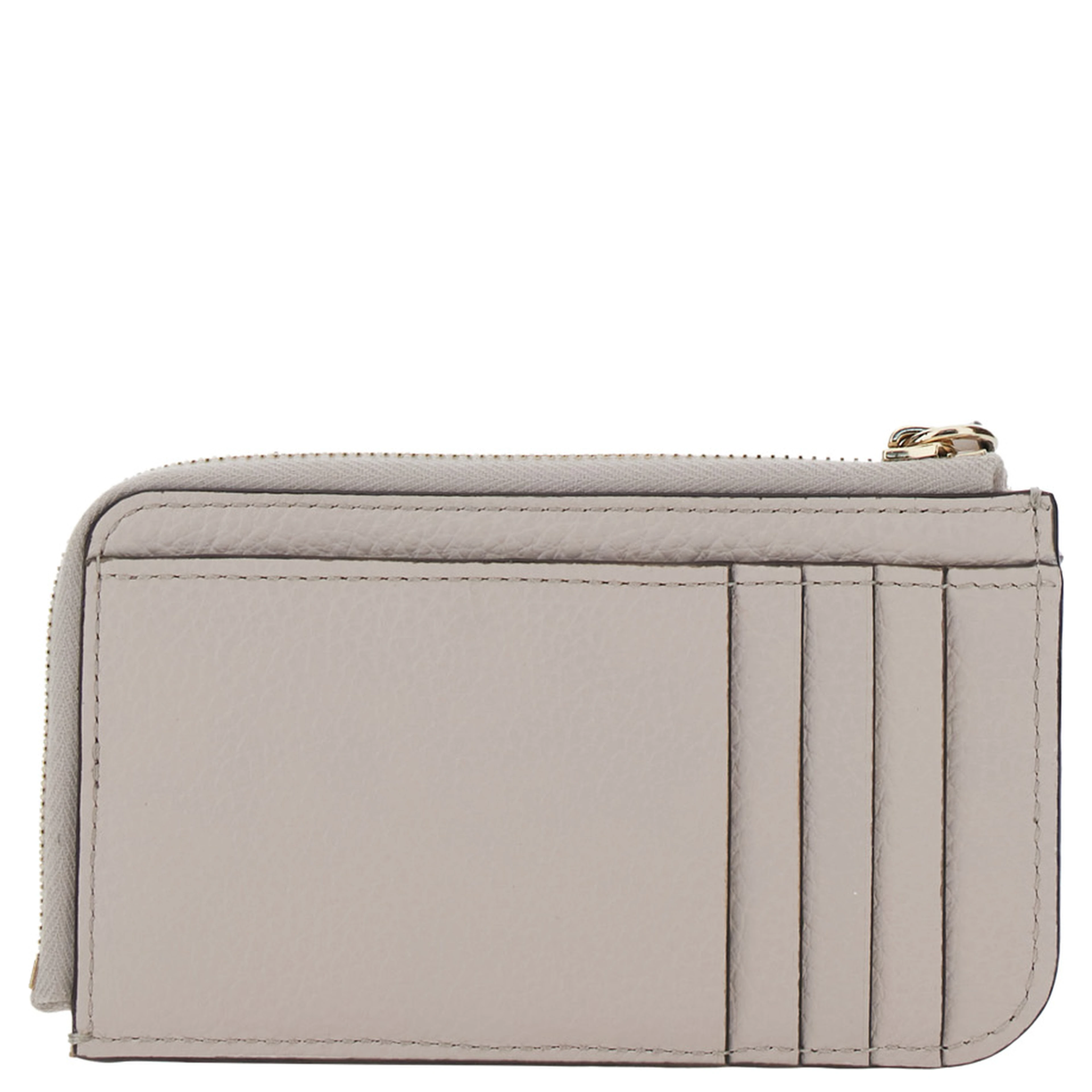 Wallet with Logo Charm on the Front and Top Zip Closure in Grey Hammered Leather for Women