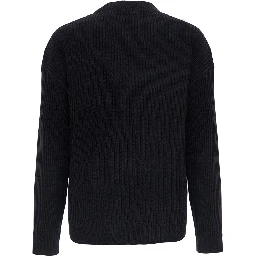 black Sweater with ribbed design and logo on the front in cotton for men
