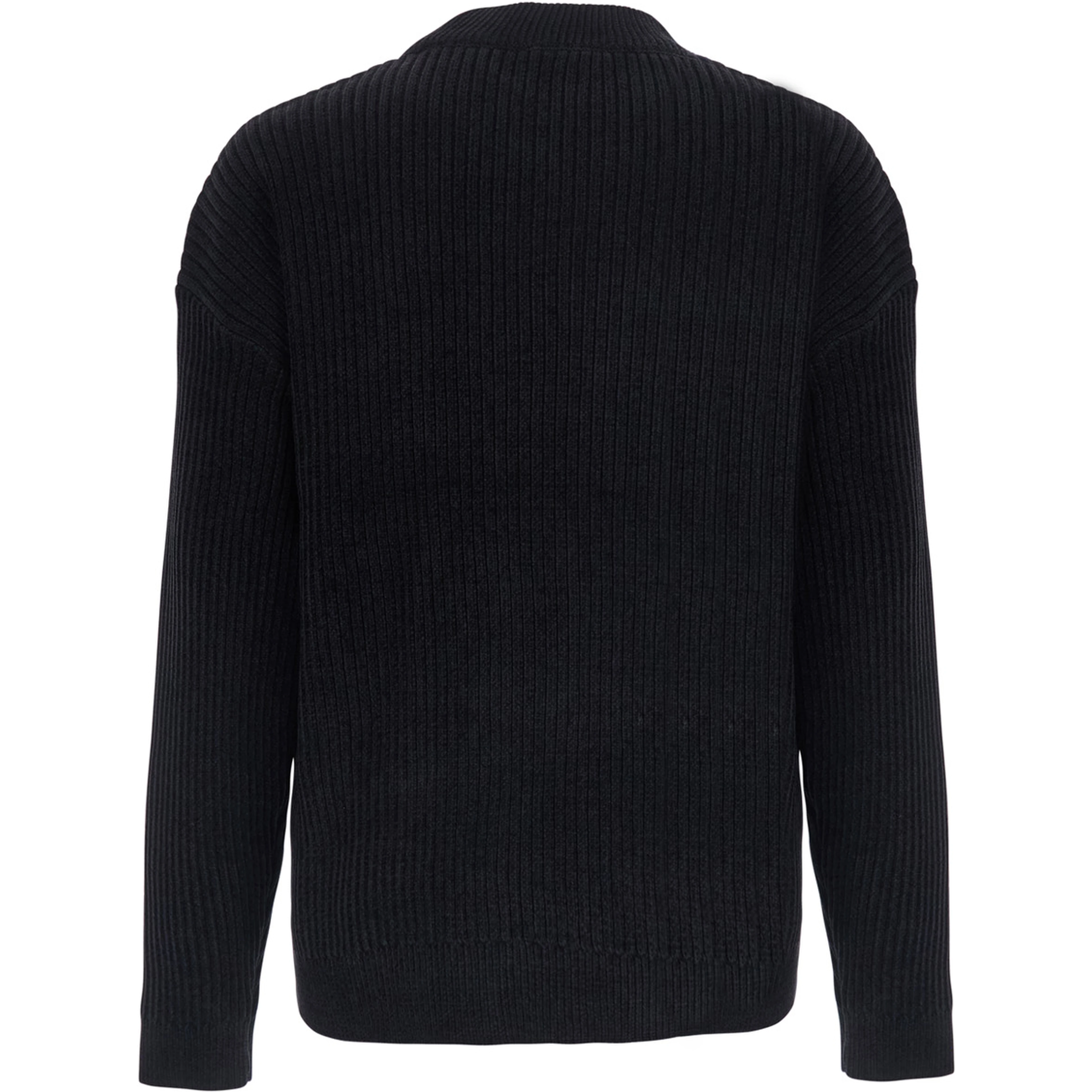 black Sweater with ribbed design and logo on the front in cotton for men