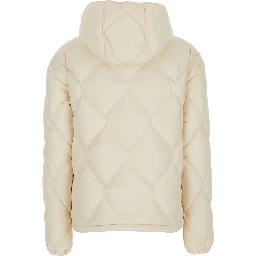 Arvouinne White Down jacket with hood and logo patch on the sleeve in Tech Fabric for women