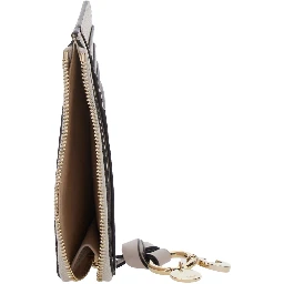 Wallet with Logo Charm on the Front and Top Zip Closure in Grey Hammered Leather for Women