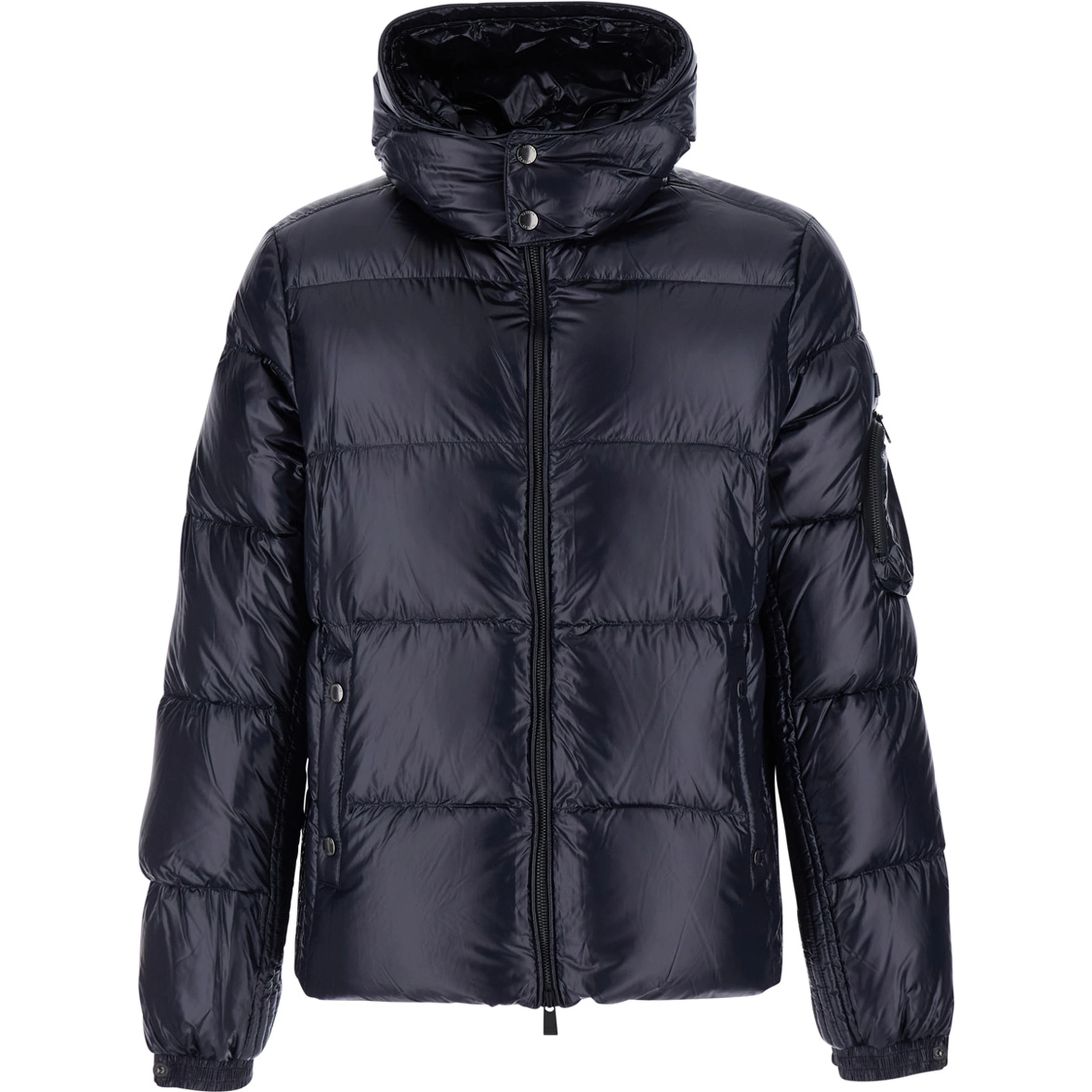 Belbo Blue Down jacket with removable hood and logo patch on the sleeve in tech fabric for men