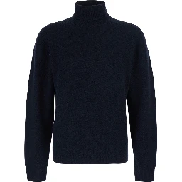Blue Sweater with High Collar and Long Sleeves in Wool for Men