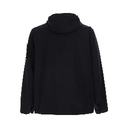 Black Jacket with hood and logo patch on the sleeve in Tech Fabric for men
