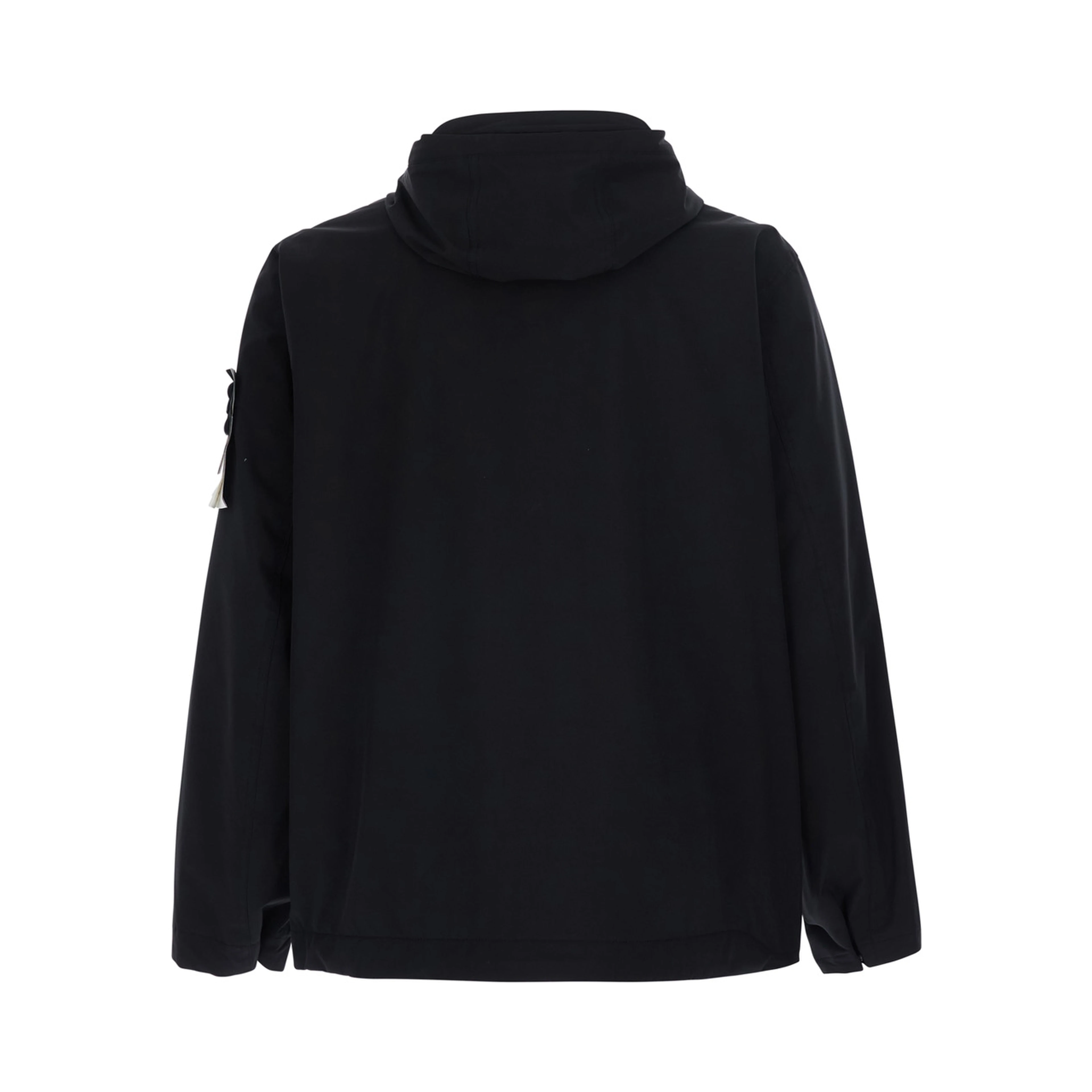 Black Jacket with hood and logo patch on the sleeve in Tech Fabric for men