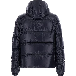 Belbo Blue Down jacket with removable hood and logo patch on the sleeve in tech fabric for men