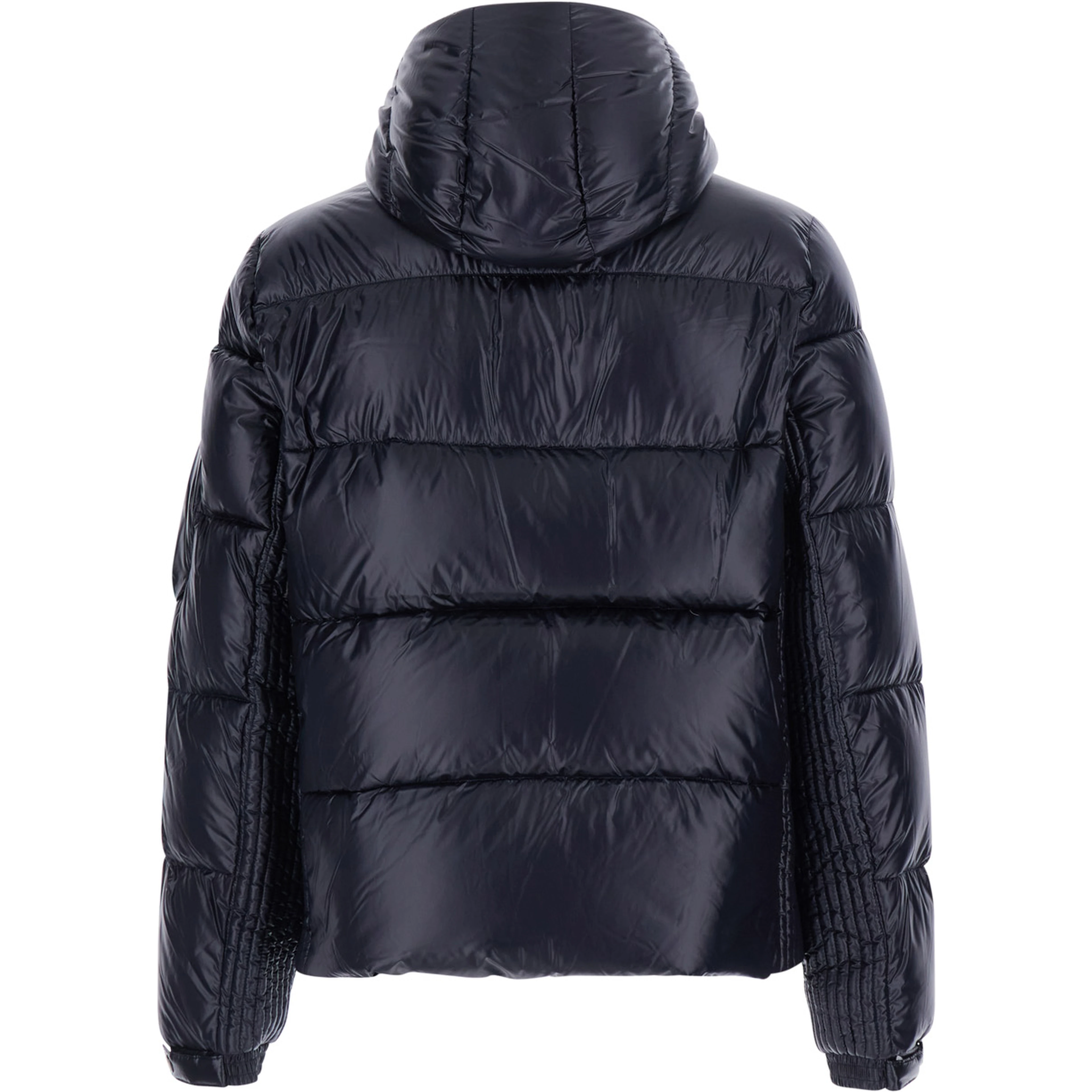 Belbo Blue Down jacket with removable hood and logo patch on the sleeve in tech fabric for men