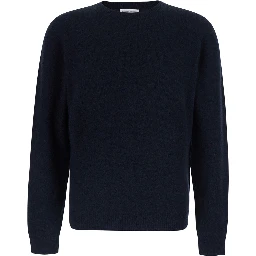 Black Crew Neck Sweater with Ribbed Details in Blend Wool for Men