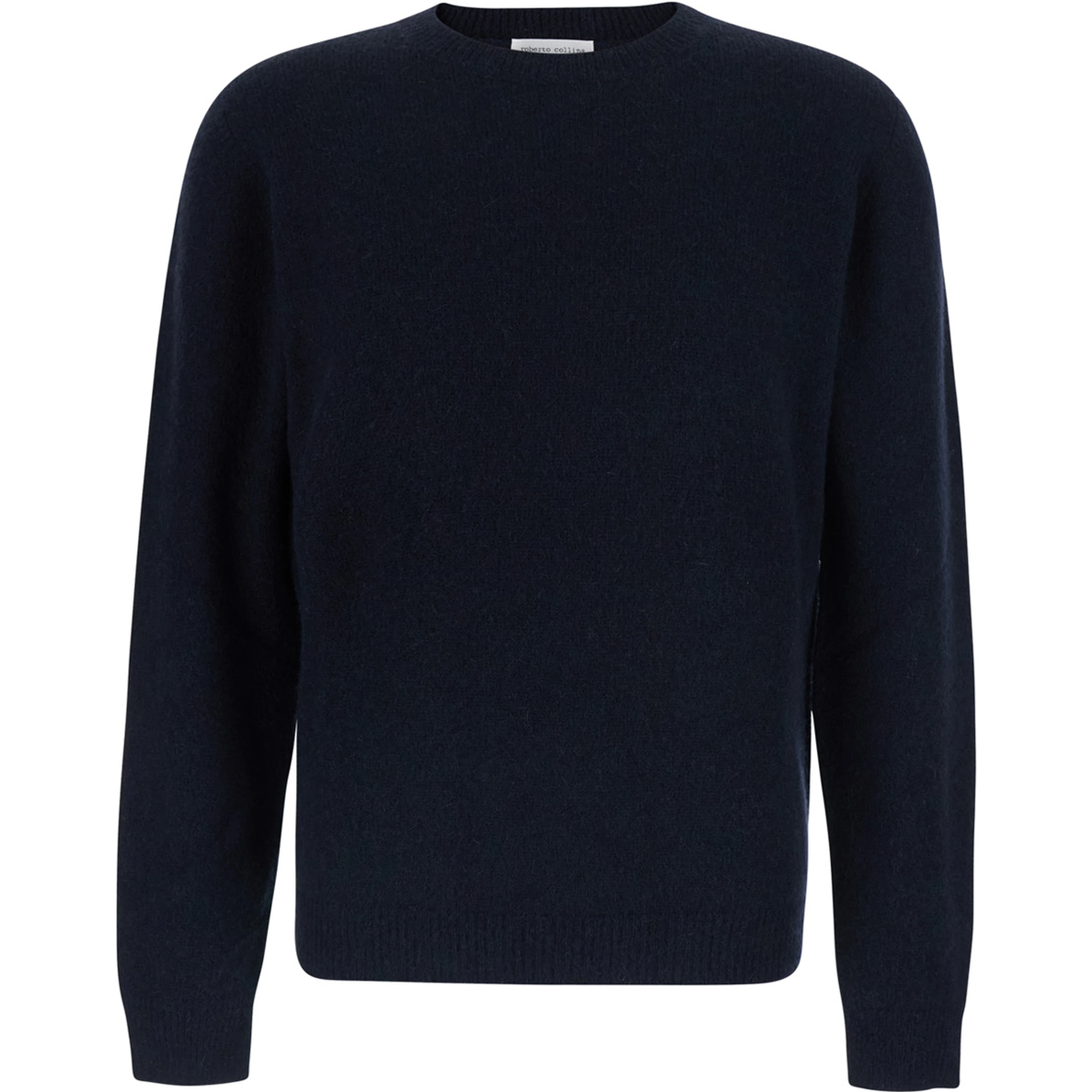 Black Crew Neck Sweater with Ribbed Details in Blend Wool for Men
