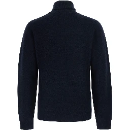 Blue Sweater with High Collar and Long Sleeves in Wool for Men