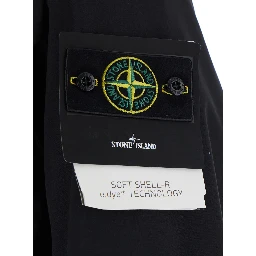 Black Jacket with hood and logo patch on the sleeve in Tech Fabric for men