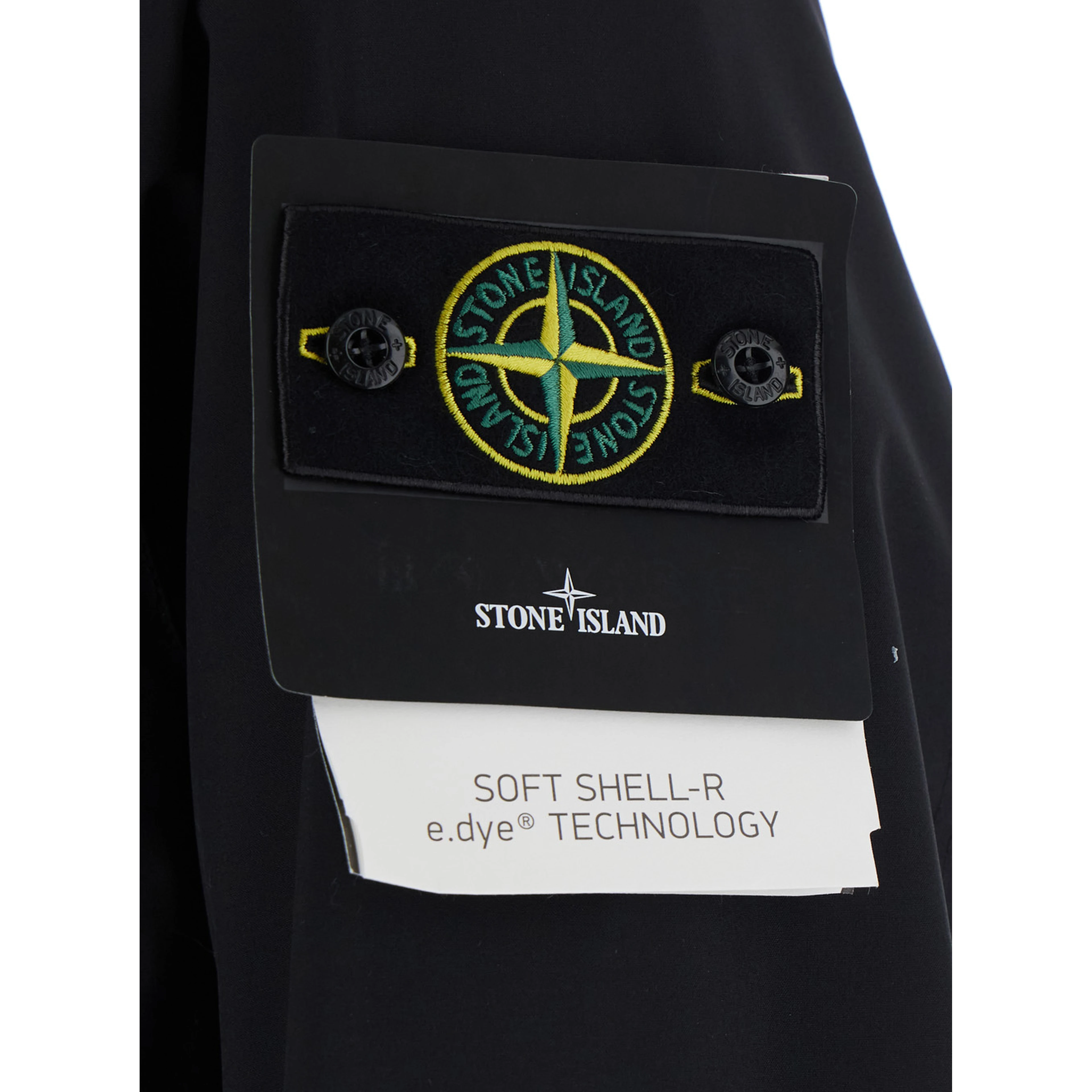 Black Jacket with hood and logo patch on the sleeve in Tech Fabric for men