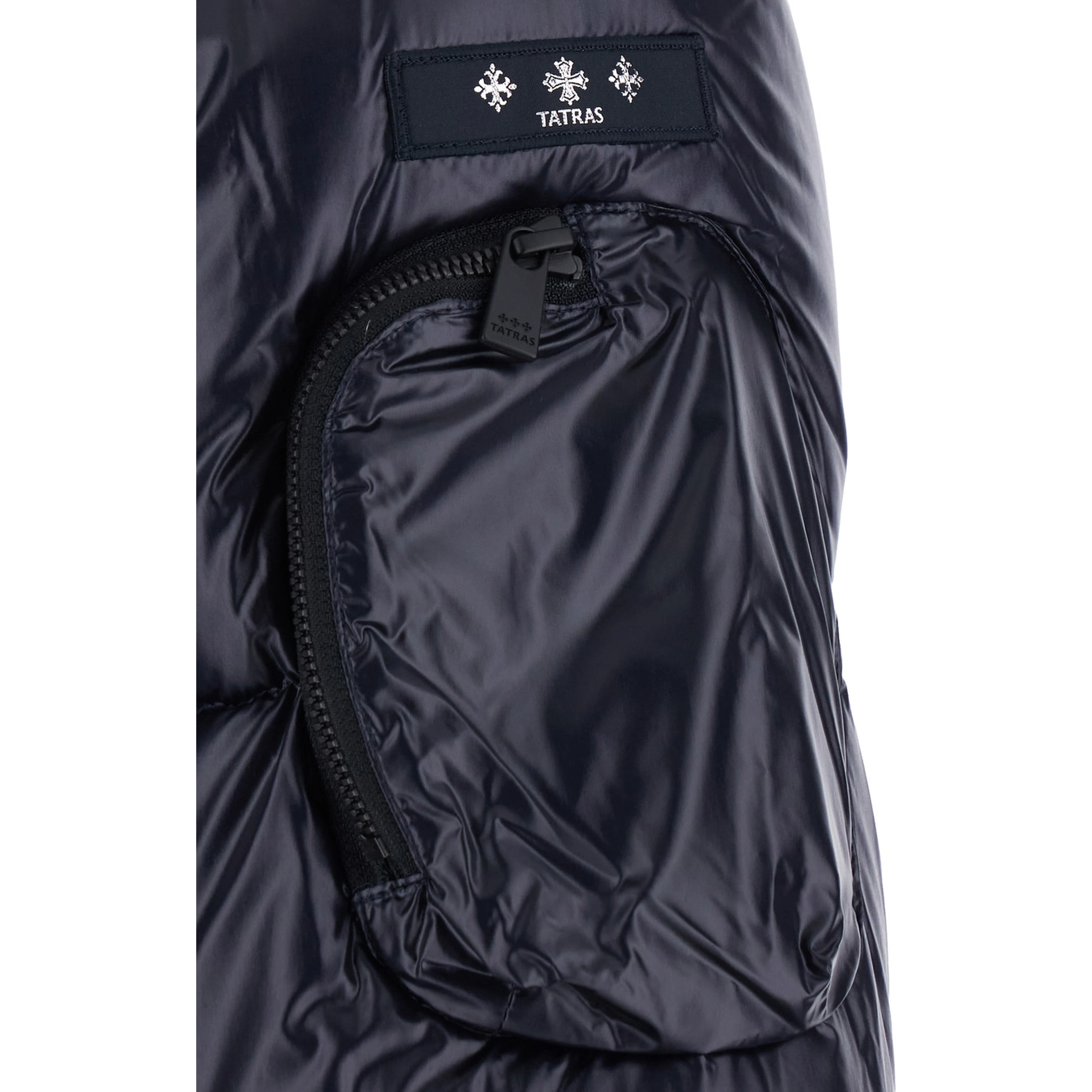Belbo Blue Down jacket with removable hood and logo patch on the sleeve in tech fabric for men