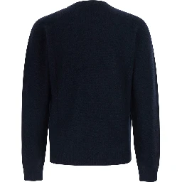 Black Crew Neck Sweater with Ribbed Details in Blend Wool for Men