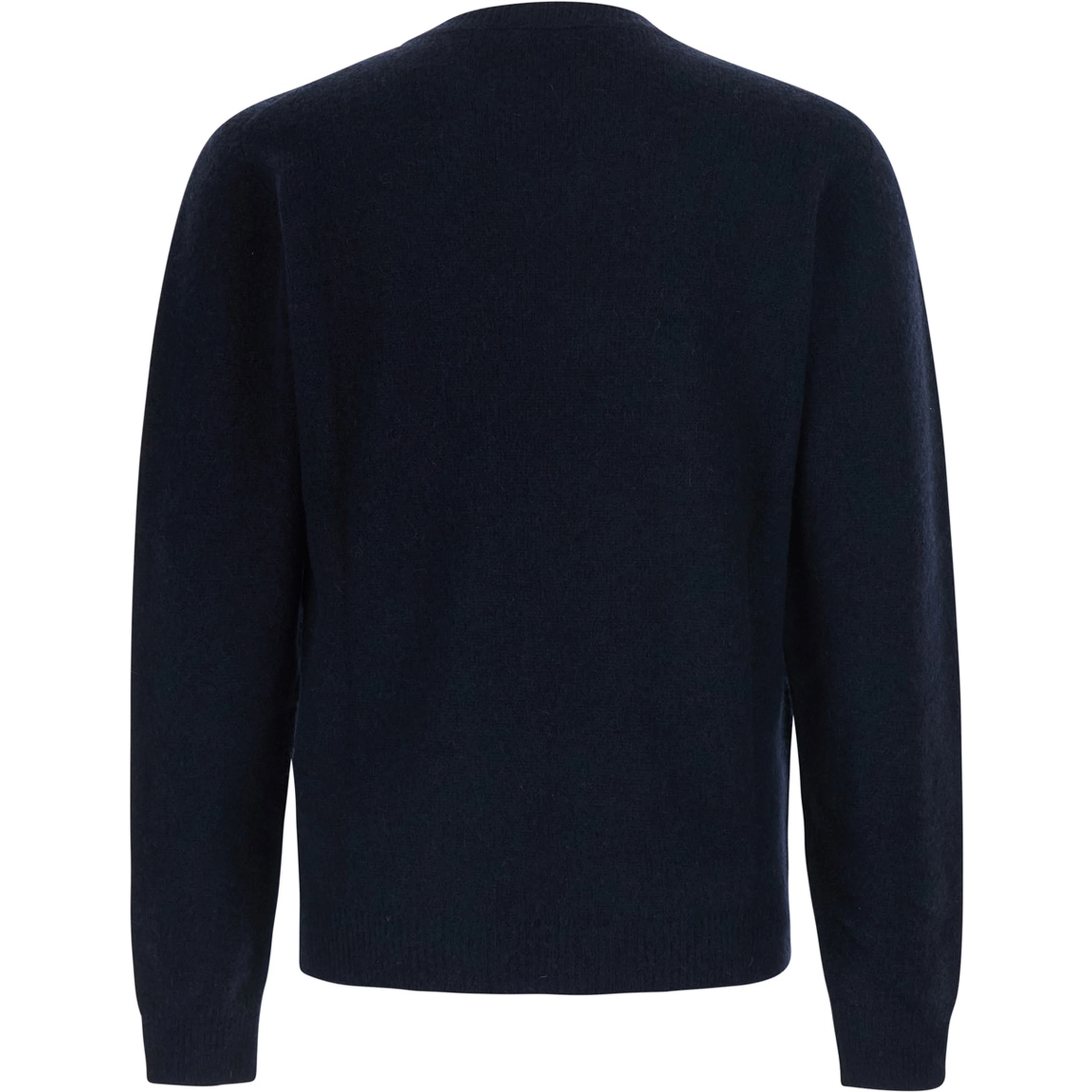 Black Crew Neck Sweater with Ribbed Details in Blend Wool for Men