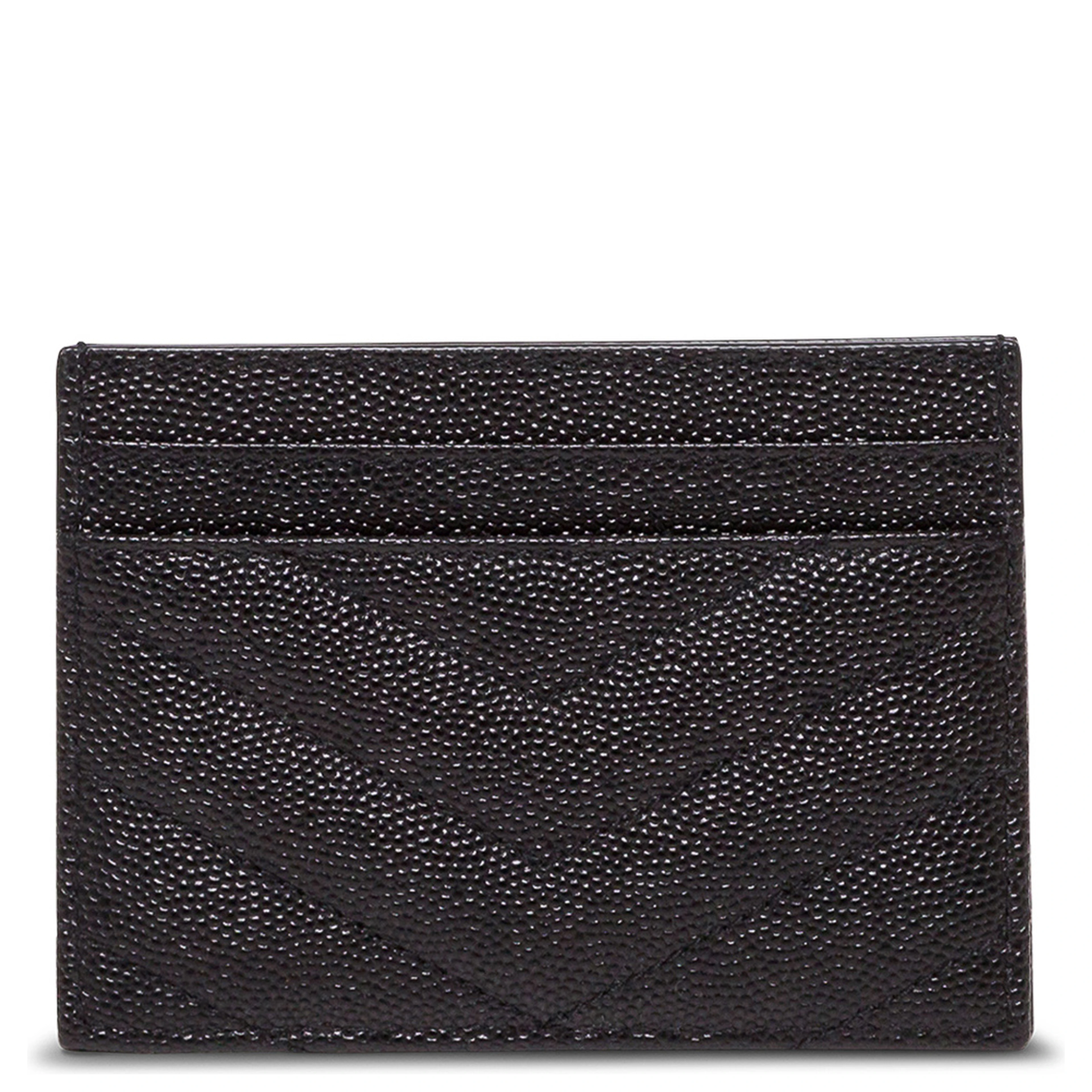 Black Quilted Leather Card Holder with Logo