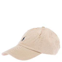 Beige Cotton Sport Cap with Polo Ralph Lauren Logo for Men
