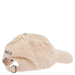Beige Cotton Sport Cap with Polo Ralph Lauren Logo for Men